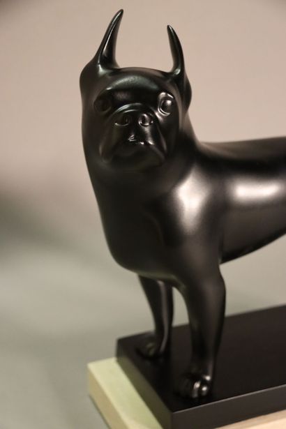 null POMPON François (1855-1933) d'après, Sculpture en bronze Toy Boston terrier...