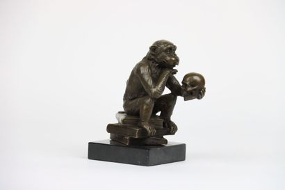 null RHENNOLD (XXe siècle) Le singe pensant, sculpture en bronze sur socle en marbre,...