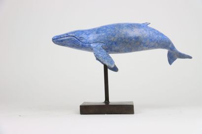 null RUCHOS (XXe siècle), Baleine bleue, sculpture en bronze patinée, socle en bronze,...