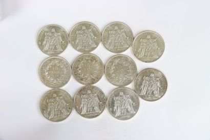 null Réunion de onze pièces de dix Francs Français Hercule :
- Cinq pièces de 1965
-...