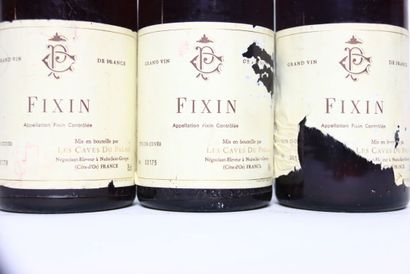 null 3 bottles of red FIXIN 1982, LES CAVES DU PALAIS. One label partially torn....