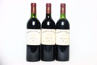 3 bottles of MARGAUX red 1990, MARQUIS D...