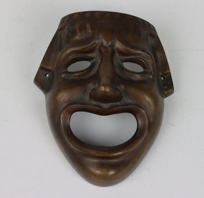 null In the taste of ancient Rome. Mask of theater in bronze. Work of the XXth century....