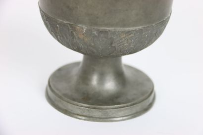 null LAUSANNE - Pair of pewter sugar bowls on pedestal decorated with friezes of...