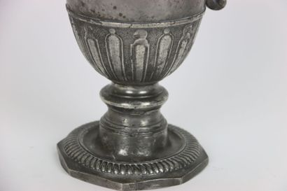 null BORDEAUX - Pewter helmet ewer on octagonal pedestal with mantling, handle with...