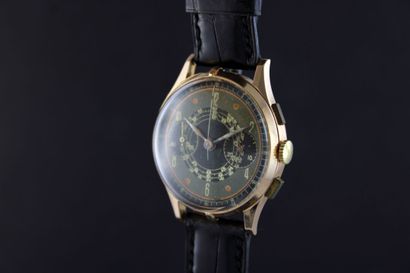 null ANONYME
Montre chronographe bracelet en or jaune 18k. Boitier rond avec lunette...