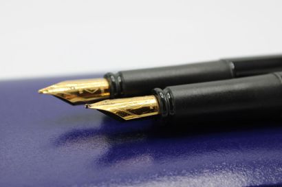 null WATERMAN: Deux stylos-plume en métal doré et laque noire. Taille de la plume...