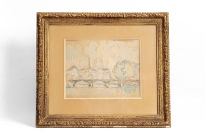  PAUL SIGNAC (1863-1935)
Le pont des Arts
Technique mixte, crayon, aquarelle et gouache... Gazette Drouot