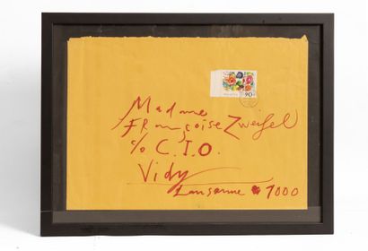  Jean TINGUELY (1925-1991)
Enveloppe adressée à Madame Françoise Zweifel par Jean... Gazette Drouot