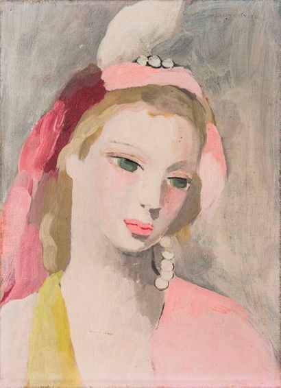 Marie LAURENCIN (1883-1956) Jeune fille aux perles
Huile sur toile signée en haut...