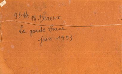 Philippe DEREUX (1918-2001) La garde brune

Technique mixte (épluchures, écorces...