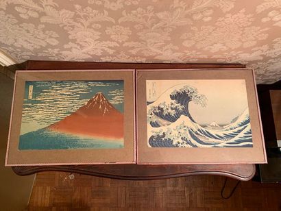 HOKUSAI, 2 estampes en couleur tirées des 36 vues du Mont Fuji

25 x 36 cm