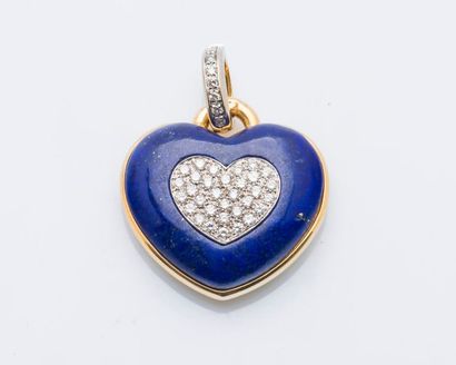 null Pendentif cœur en or jaune 18 carats (750 millièmes) serti de lapis lazuli rehaussé...