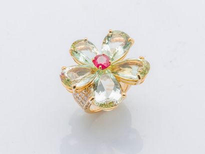 BULGARI Ring from the "Flora" collection in 18 carat (750 thousandths) yellow gold,...