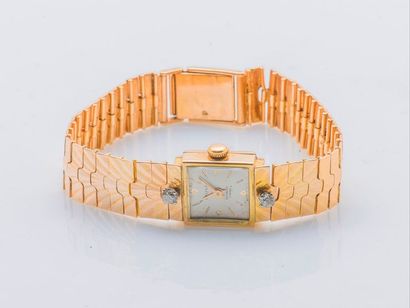 null Bracelet montre de dame en or jaune 18 carats (750 millièmes), le boîtier carré...