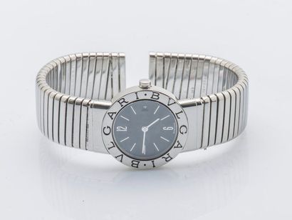 BULGARI Tubogas watch in steel, round case with clip-on back (signed and numbered),...