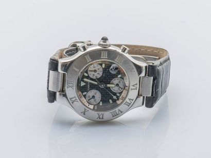 CARTIER Steel Chronoscaph 21 chronograph, round case with large brushed steel bezel...
