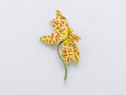 TIFFANY & Co New York vers 1890 Broche orchidée en or jaune 14 carats (585 millièmes),...