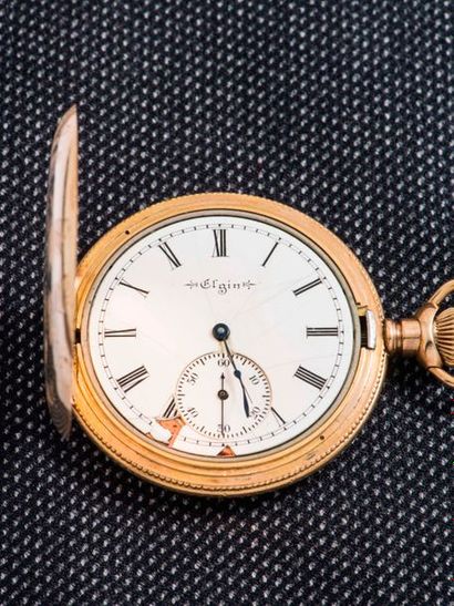 ELGIN Soap pocket watch in 14-carat (585 thousandths) yellow gold, guilloché and...