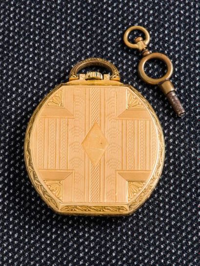 DOLLAR Pocket watch in 18-carat yellow gold (750 thousandths). The guilloché back...