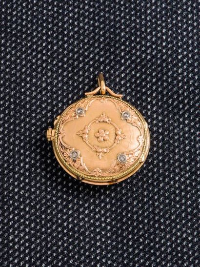 null Neck watch in 18-carat (750 thousandths) yellow and pink gold, late 19th century....