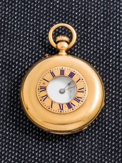 Charles OUDIN Soap pocket watch with half hunting case in 18K yellow gold (750 thousandths)....