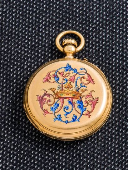 Charles OUDIN Soap pocket watch with half hunting case in 18K yellow gold (750 thousandths)....