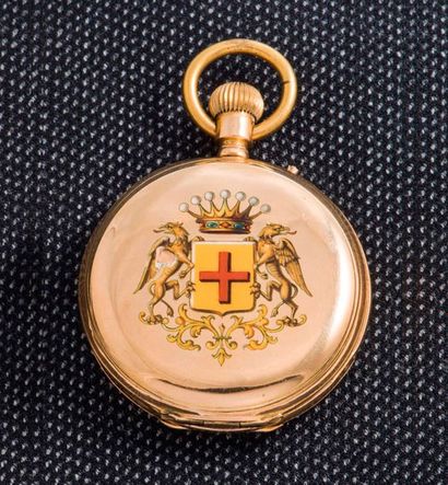 Charles OUDIN Soap pocket watch in 18-carat yellow gold (750 thousandths). The case...