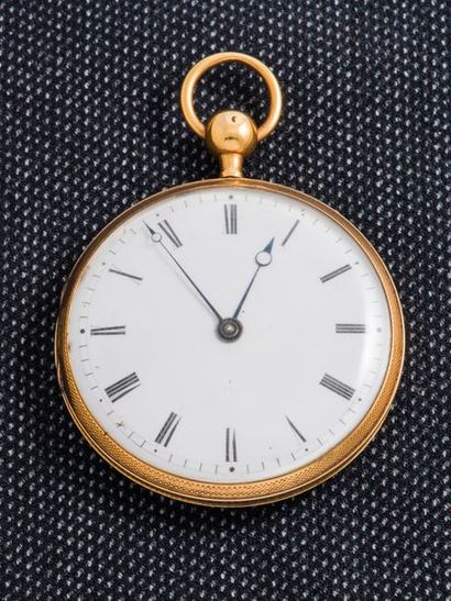 null Striking pocket watch in 18-carat (750 thousandths) yellow gold with a guilloché...