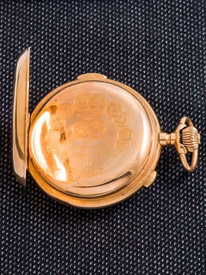 null Pocket watch with soapy chronograph and striking mechanism in 18-carat yellow...