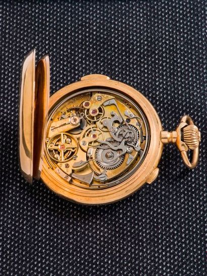 null Pocket watch with soapy chronograph and striking mechanism in 18-carat yellow...