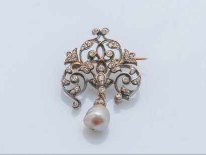 null Petite broche en or jaune 18 carats (750 millièmes) et argent (925 millièmes)...