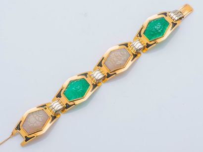 null Bracelet articulé en or jaune et gris 18 carats (750 millièmes) serti de calcédoine...