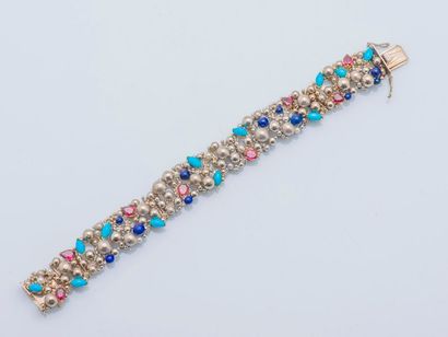 null Bracelet articulé en or gris 18 carats (750 millièmes) à motifs perlés, serti...