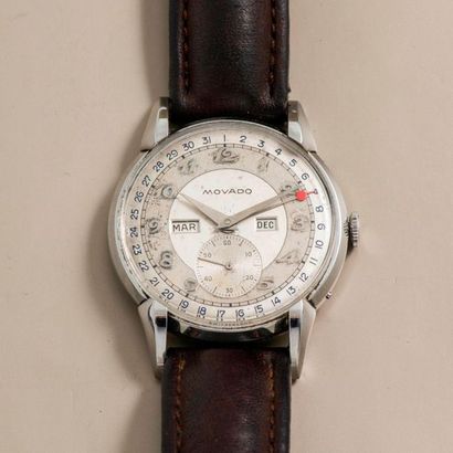 MOVADO MOVADO (LARGE STEEL CALENDAR / CAVE HORN REF. 14862), circa 1950 

Steel watch...