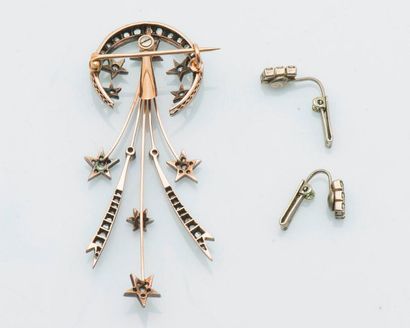 null Egret brooch in 9-carat pink gold (385 thousandths) and silver (800 thousandths)...
