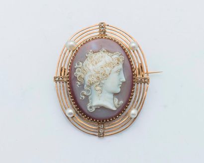 null Cameo brooch in 18-carat yellow gold (750 thousandths) set with a two-layer...