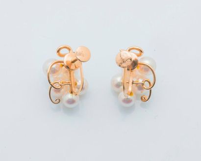null Pair of pampre earrings in 14 carat yellow gold (585 thousandths) set with small...
