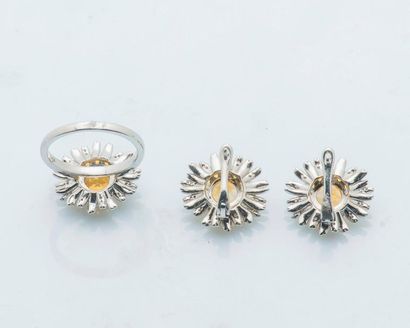 null Silver daisy set (925 thousandths) composed of a pair of earrings and a ring...
