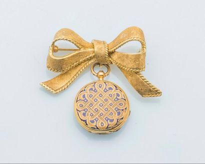 null Small collar watch and its knot brooch in 18-carat yellow gold (750 thousandths),...