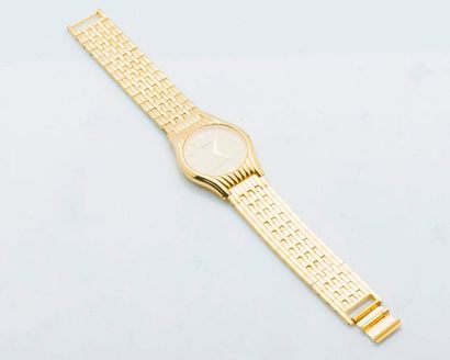 SEIKO Montre bracelet en métal doré, boitier rond à fond clippé (signé), cadran doré...