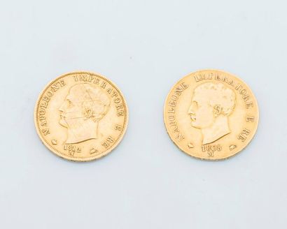 null Deux pièces de 40 Lires or Royaume d’Italie, Napoléon 1er, 1808 et 1812.

Poids...