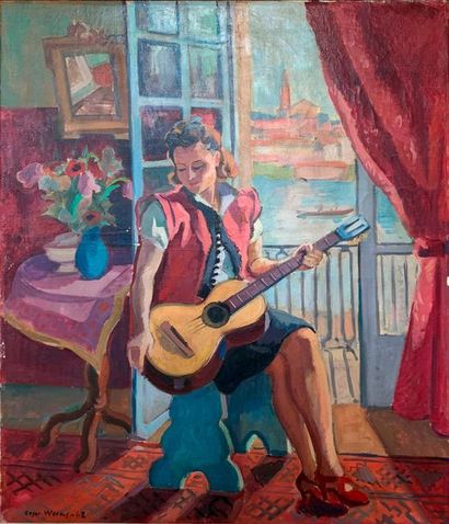 null Roger WORMS (1907-1980),

Joueuse de guitare

Huile sur toile signée en bas...