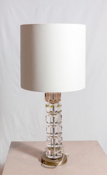 null Lampe metal et Plexiglas h sans abat-jour : 50 cm. Abat-jour tissu blanc