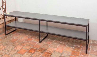 null Rectangular console with double concrete top and black metal base

W200 D40...