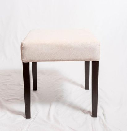 null Square stool with cream fabric seat and black stained wood base

H49 L46 W46...