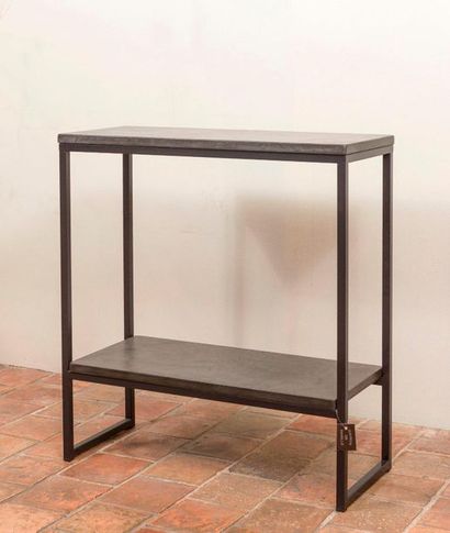 null Console rectangulaire double plateau en béton et piètement métal noir (1295€...