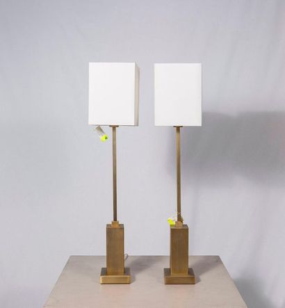 null Pair of brushed brass lampshades square white fabric shade (400€ shop)

H: 55...