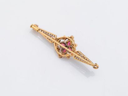 null 18 karat yellow and gray gold bar brooch (750 thousandths) paved with rose cut...