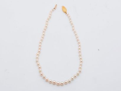 null Falling cultured pearl necklace. 18 karat yellow gold clasp (750 thousandths)...
